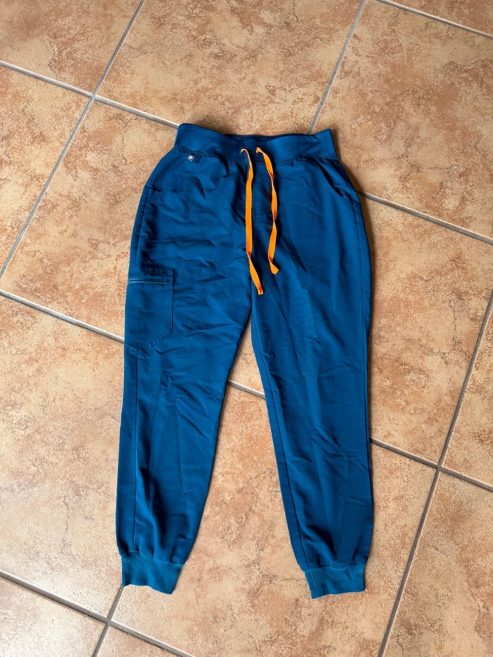 Figs Blue Jogger Sweatpants with Orange Drawstring